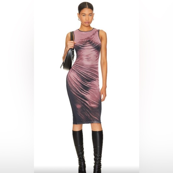 superdown Dresses & Skirts - Superdown Ada Black Pink Body Printed Mesh Midi Dress